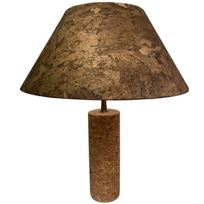 Large Mid-Century Italian Cork and Brass Table Lamp-BHG-1345134