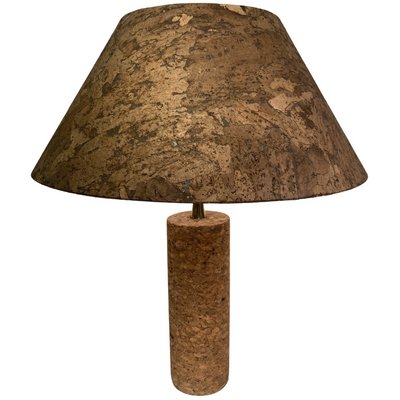 Large Mid-Century Italian Cork and Brass Table Lamp-BHG-1345134