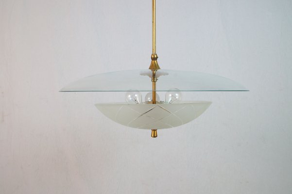 Large Mid-Century Italian Glass and Brass Ceiling Lamp-SAV-1080138