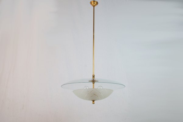 Large Mid-Century Italian Glass and Brass Ceiling Lamp-SAV-1080138