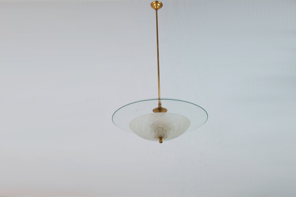 Large Mid-Century Italian Glass and Brass Ceiling Lamp-SAV-1080138