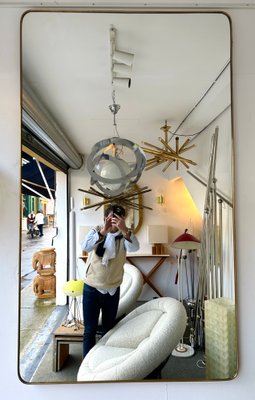 Large Mid-Century Italian Mirror with Brass Frame, 1950s-FUE-1758673