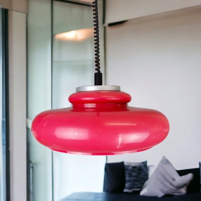 Large Mid-Century Italian Modern Red Acrylic Pull Down Hanging Lamp, 1960s-SCS-1718146