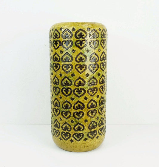 Large Mid-Century Italian Moresco Ocher Brown Green Dark Yellow Vase by Aldo Londi for Bitossi, 1960s