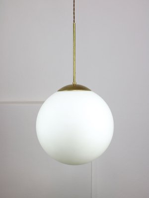 Large Mid-Century Italian Opaline & Brass Sphere Pendant Lamp-HGJ-1787641