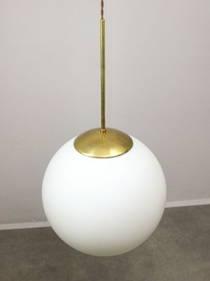 Large Mid-Century Italian Opaline & Brass Sphere Pendant Lamp-HGJ-1787641