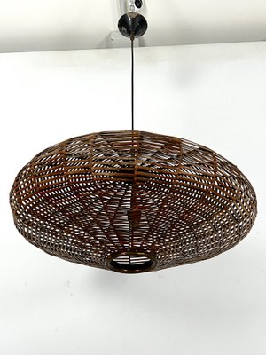 Large Mid-Century Italian Rattan and Brass Chandelier, Italy, 1950s-OT-1727775