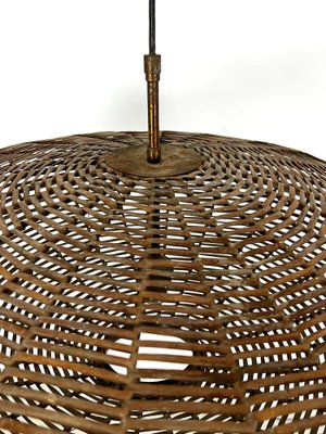 Large Mid-Century Italian Rattan and Brass Chandelier, Italy, 1950s-OT-1727775