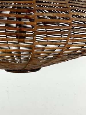 Large Mid-Century Italian Rattan and Brass Chandelier, Italy, 1950s-OT-1727775