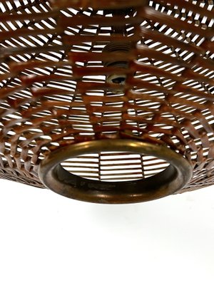 Large Mid-Century Italian Rattan and Brass Chandelier, Italy, 1950s-OT-1727775