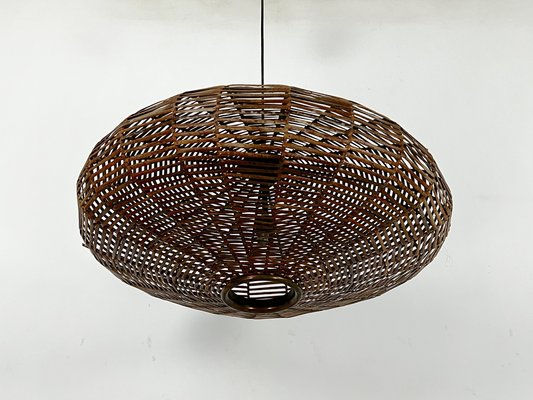 Large Mid-Century Italian Rattan and Brass Chandelier, Italy, 1950s-OT-1727775