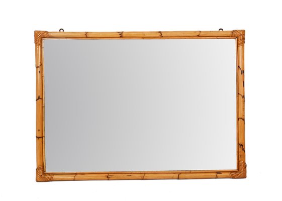 Large Mid-Century Italian Rectangular Mirror with Double Bamboo Cane Frame, 1970s-JDR-1310728