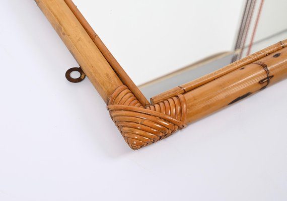 Large Mid-Century Italian Rectangular Mirror with Double Bamboo Cane Frame, 1970s-JDR-1310728