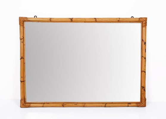 Large Mid-Century Italian Rectangular Mirror with Double Bamboo Cane Frame, 1970s-JDR-1310728