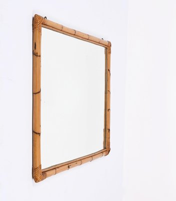 Large Mid-Century Italian Rectangular Mirror with Double Bamboo Cane Frame, 1970s-JDR-1310728