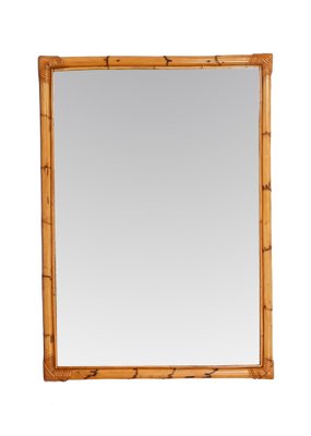 Large Mid-Century Italian Rectangular Mirror with Double Bamboo Cane Frame, 1970s-JDR-1310728