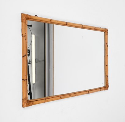 Large Mid-Century Italian Rectangular Mirror with Double Bamboo Cane Frame, 1970s-JDR-1310728