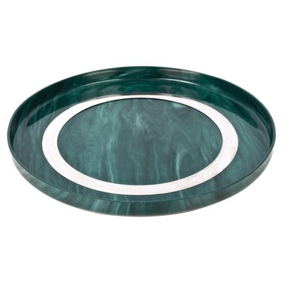 Large Mid-Century Italian Round Green Bakelite and Steel Serving Tray, 1980s-JDR-1126350