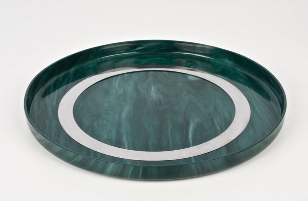 Large Mid-Century Italian Round Green Bakelite and Steel Serving Tray, 1980s-JDR-1126350