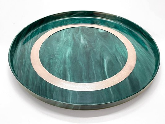 Large Mid-Century Italian Round Green Bakelite and Steel Serving Tray, 1980s-JDR-1126350