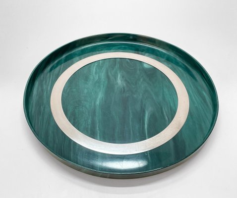 Large Mid-Century Italian Round Green Bakelite and Steel Serving Tray, 1980s-JDR-1126350