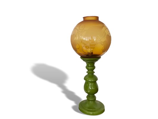 Large Mid-Century Italian Yellow & Green Wood and Glass Table Lamp-SCS-1022729