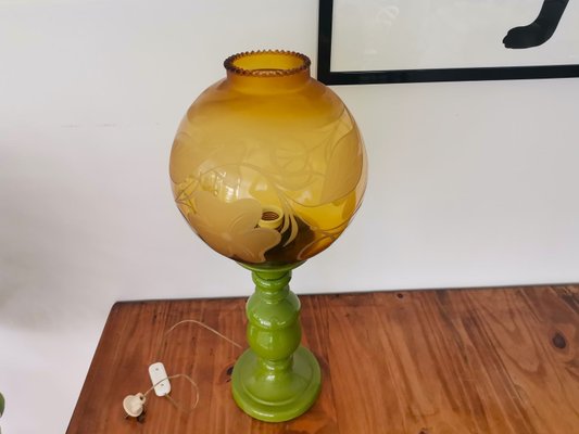 Large Mid-Century Italian Yellow & Green Wood and Glass Table Lamp-SCS-1022729