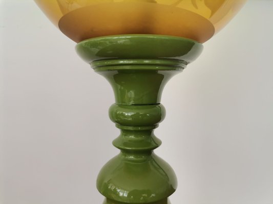 Large Mid-Century Italian Yellow & Green Wood and Glass Table Lamp-SCS-1022729