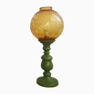 Large Mid-Century Italian Yellow & Green Wood and Glass Table Lamp-SCS-1022729