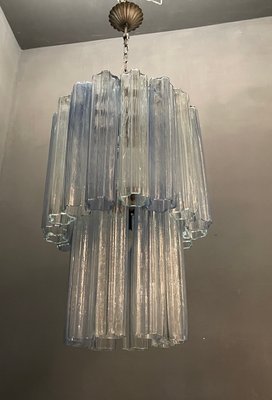 Large Mid-Century Light Blue Murano Glass Tronchi Chandelier-JJC-936287