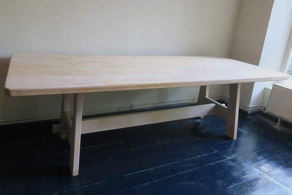 Large Mid-Century Limed Oak Dining Table-ED-1794775