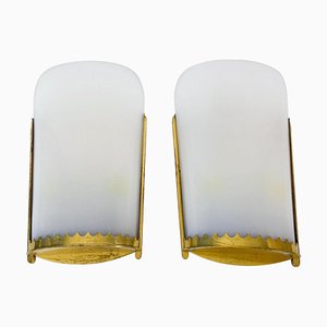 Large Mid-Century Modern Brass and Acrylic Glass Cinema Wall Lamps, 1950s, Set of 2-PUK-1329373