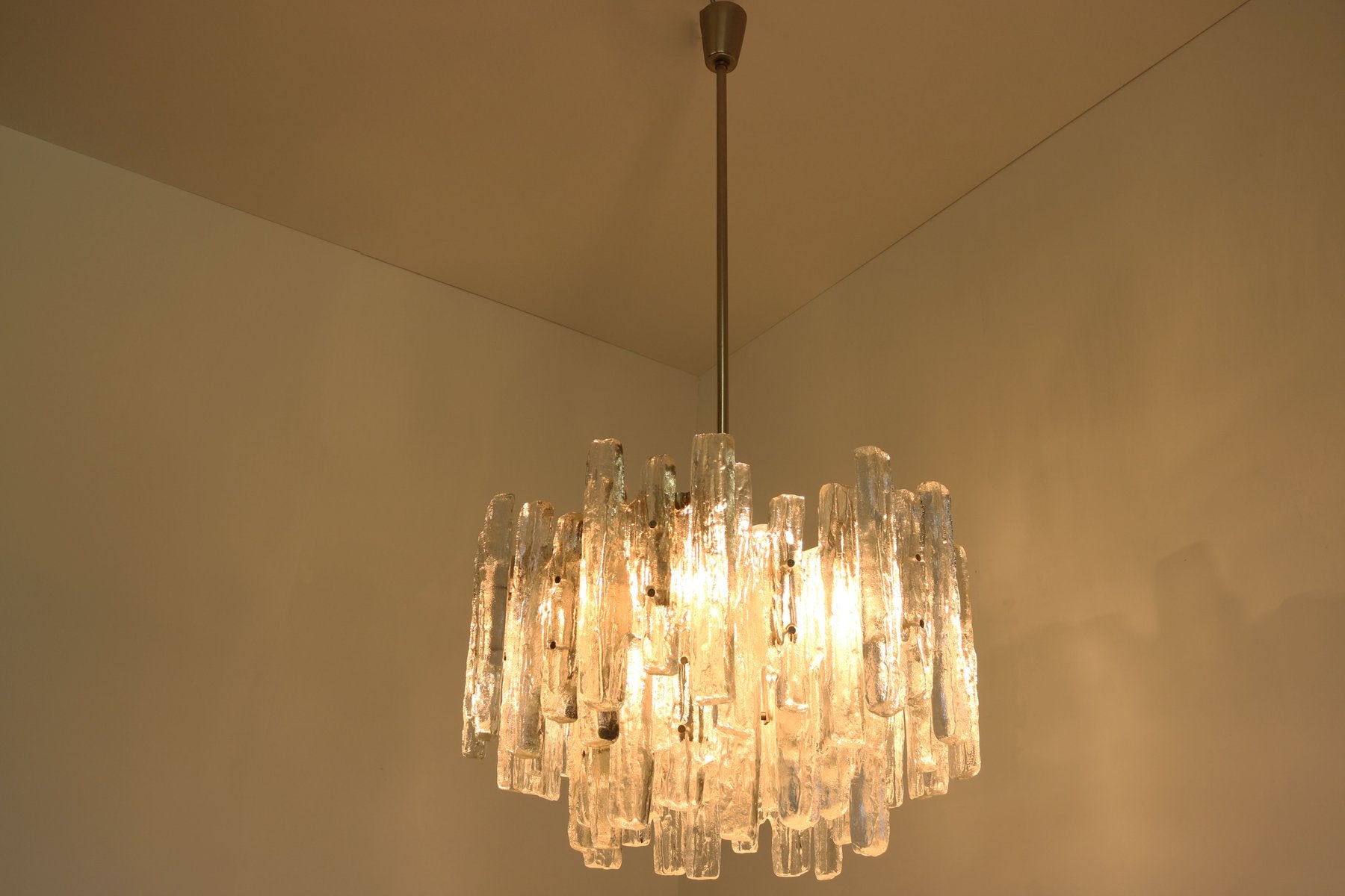 Large Mid-Century Modern Chandelier Ice Glass from J.T. Kalmar, 1960s