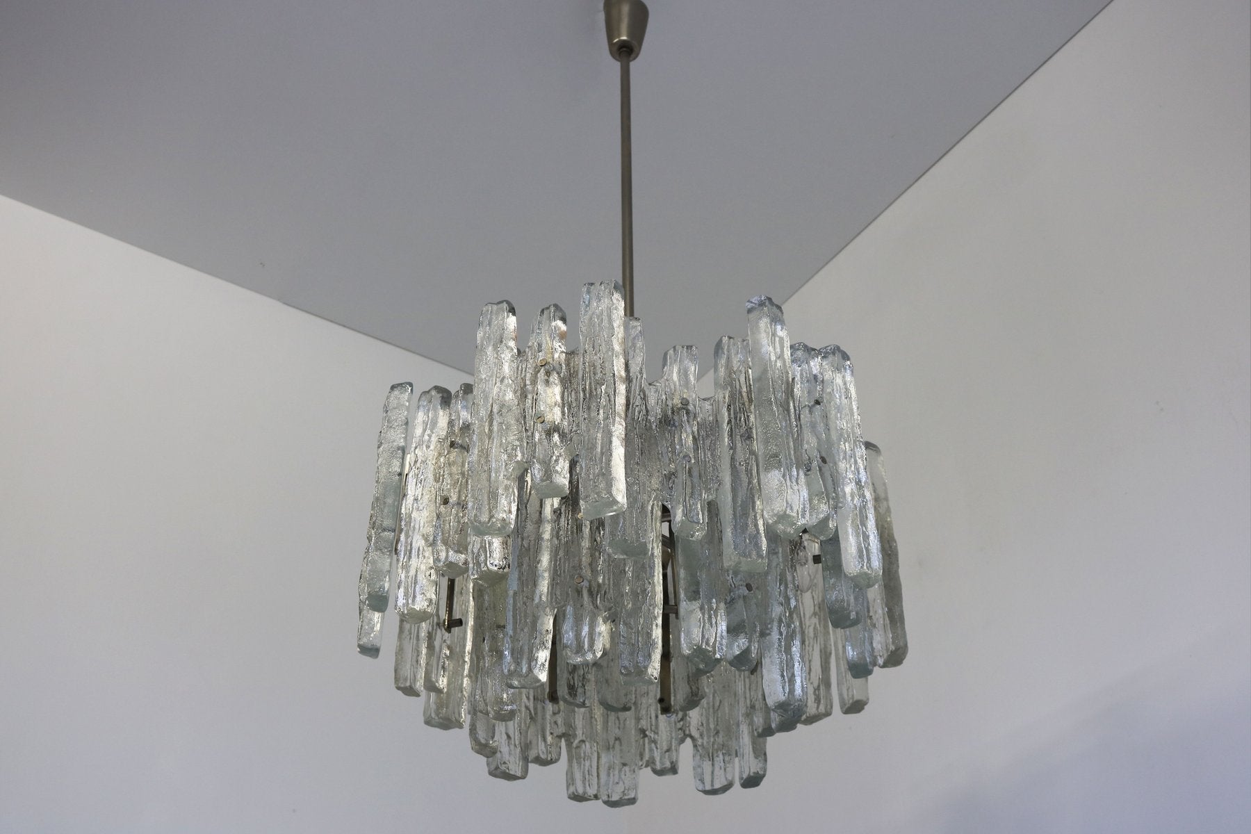 Large Mid-Century Modern Chandelier Ice Glass from J.T. Kalmar, 1960s