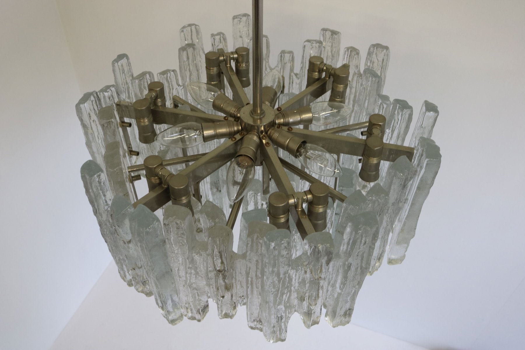 Large Mid-Century Modern Chandelier Ice Glass from J.T. Kalmar, 1960s