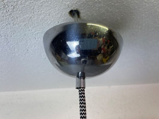 Large Mid-Century Modern Chrome and Textured Glass Globe Hanging Lamp, 1960s-SCS-1802111