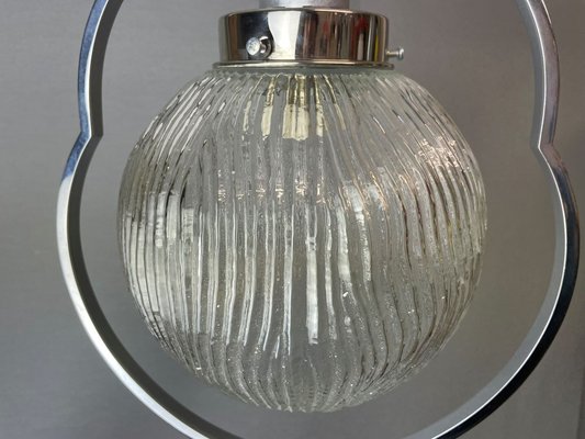 Large Mid-Century Modern Chrome and Textured Glass Globe Hanging Lamp, 1960s-SCS-1802111