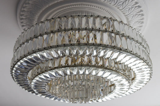 Large Mid-Century Modern Crystal 12-Light Ceiling Lamp, 1950s