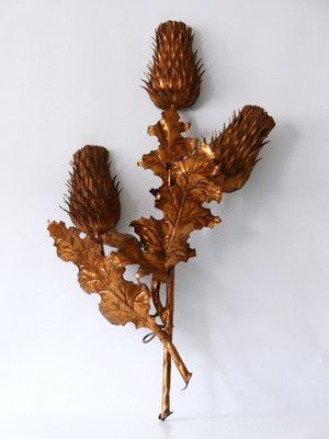 Large Mid-Century Modern Gilt Metal Three Flamed Thistle Flower Sconce, 1960s-WPT-1112851