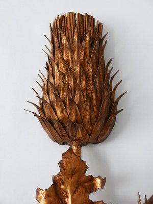 Large Mid-Century Modern Gilt Metal Three Flamed Thistle Flower Sconce, 1960s-WPT-1112851