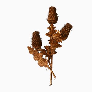 Large Mid-Century Modern Gilt Metal Three Flamed Thistle Flower Sconce, 1960s-WPT-1112851