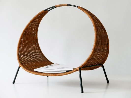 Large Mid-Century Modern Italian Wicker Magazine Rack or Stand, 1960s-WPT-831868