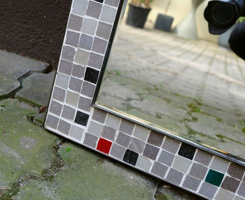 Large Mid-Century Modern Mosaic Wall Mirror with Brass Frame, 1950s-FH-1270992