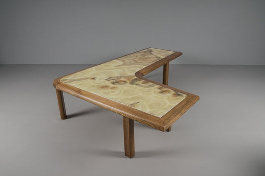 Large Mid-Century Modern Oak and Onyx Boomerang Coffee Table, 1960s