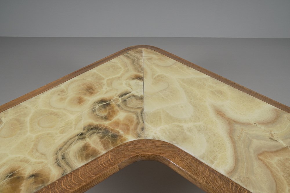 Large Mid-Century Modern Oak and Onyx Boomerang Coffee Table, 1960s