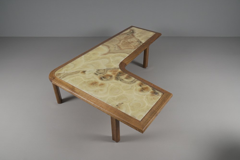 Large Mid-Century Modern Oak and Onyx Boomerang Coffee Table, 1960s