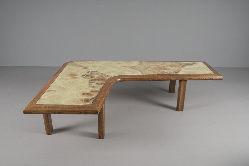 Large Mid-Century Modern Oak and Onyx Boomerang Coffee Table, 1960s