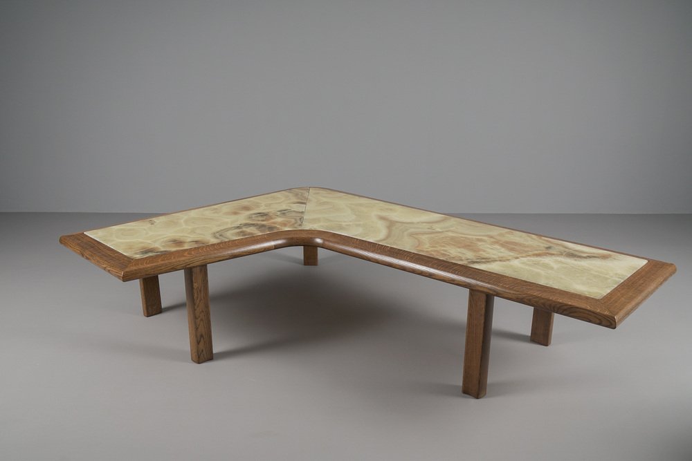 Large Mid-Century Modern Oak and Onyx Boomerang Coffee Table, 1960s