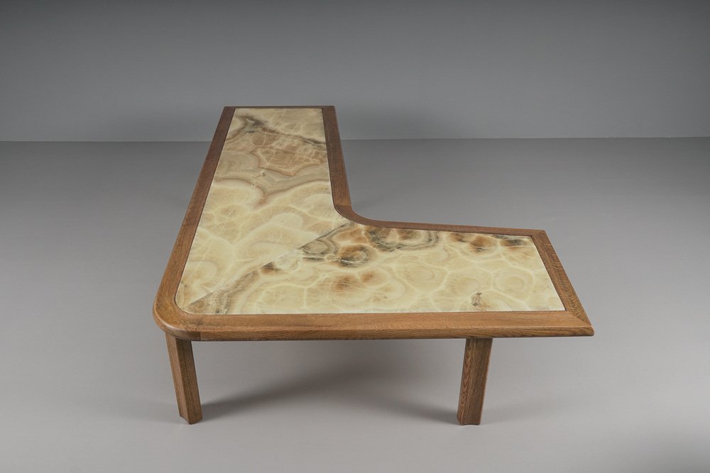 Large Mid-Century Modern Oak and Onyx Boomerang Coffee Table, 1960s