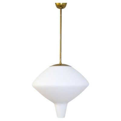 Large Mid-Century Modern Opaline & Brass Pendant from Asea, Sweden, 1940s-UYK-1216765